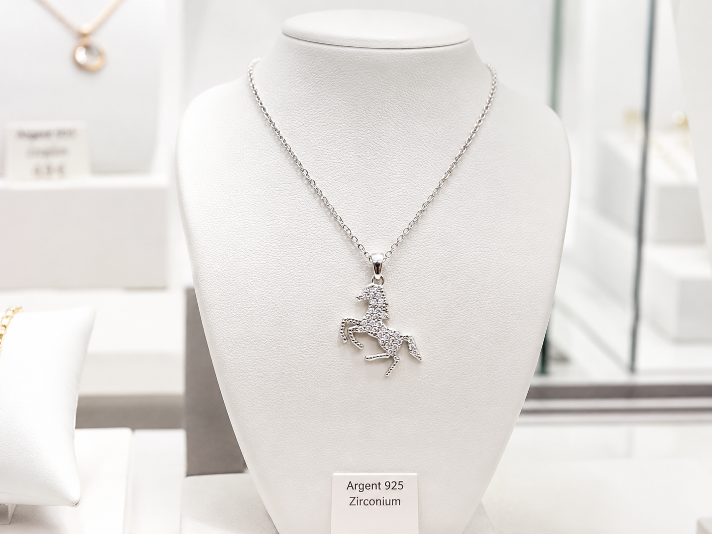 Collier Cheval en Argent 925 Rhodié & Zirconiums