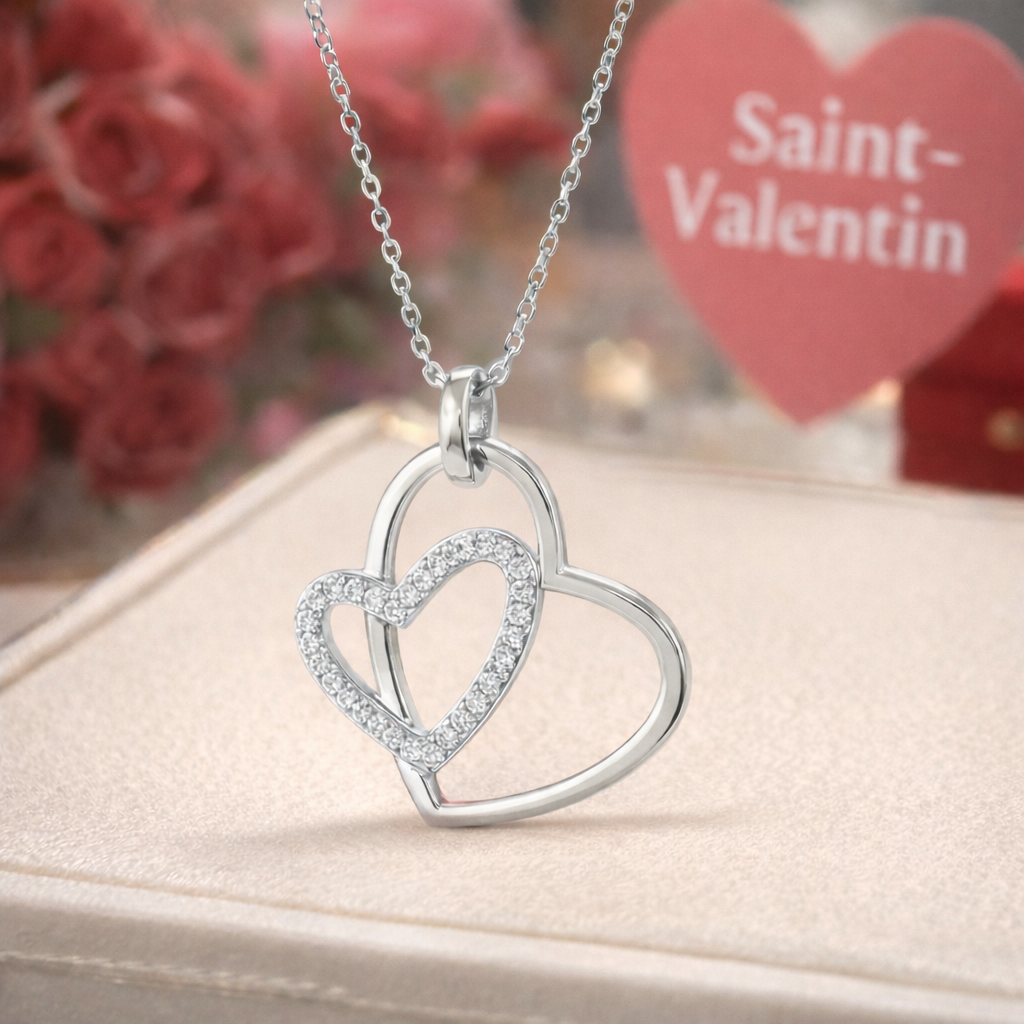 Collier Cœur Entrelacé en Argent 925 Rhodié & Zirconium