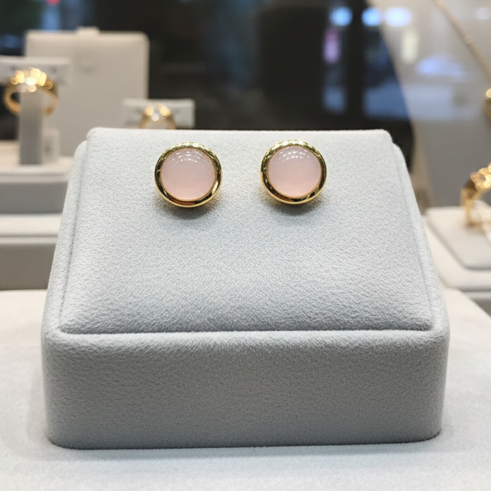 Boucles d’oreilles puces en plaqué or & Quartz Rose – Élégance Douce et Intemporelle