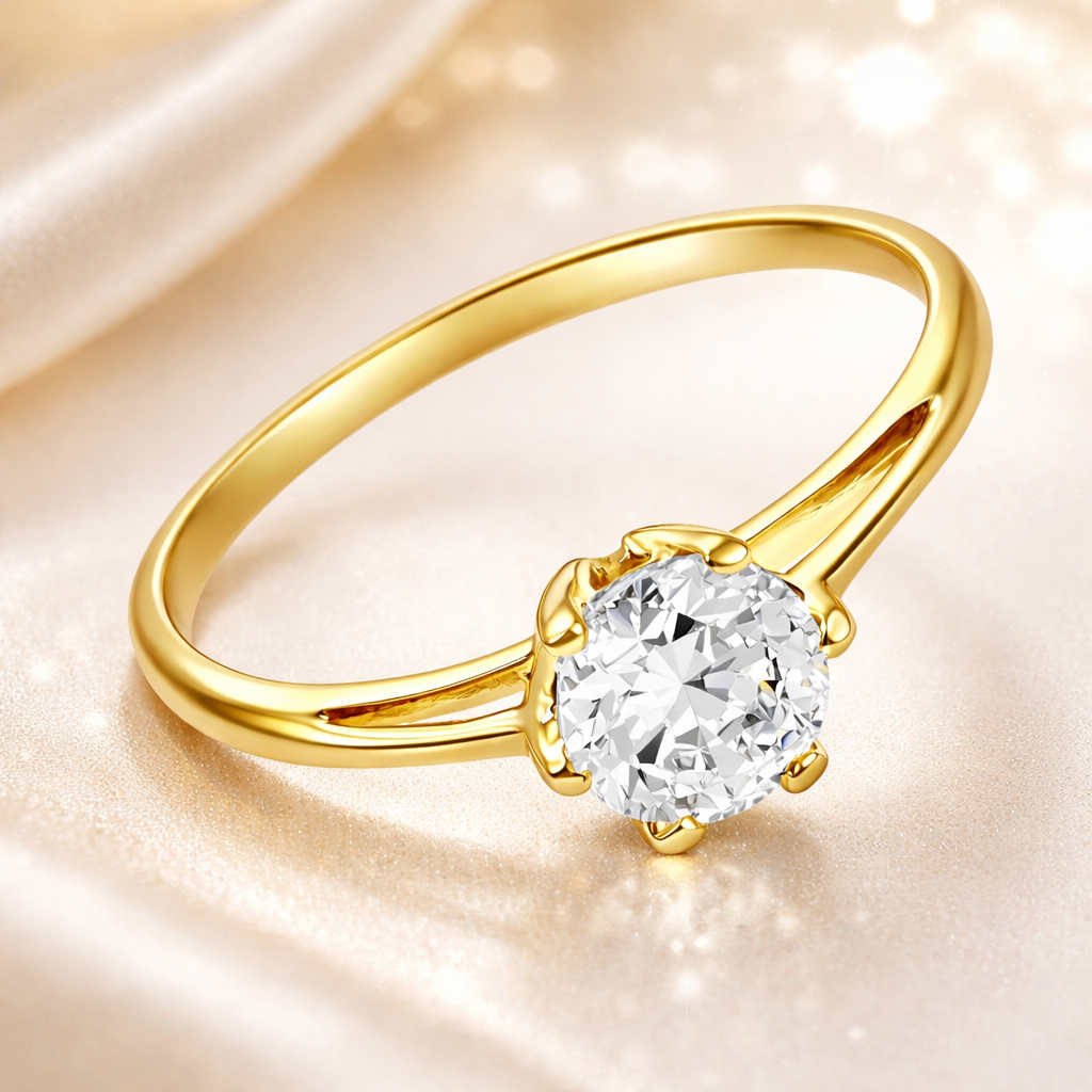 Bague solitaire zirconium 5 mm – Plaqué or 18 carats