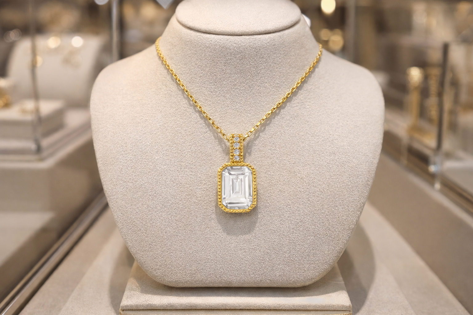 Collier Éclat Rectangulaire – Plaqué Or 18 Carats & Zirconium