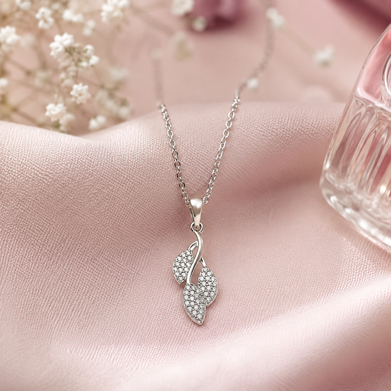 Collier Feuillage en Argent 925 Rhodié & Zirconiums
