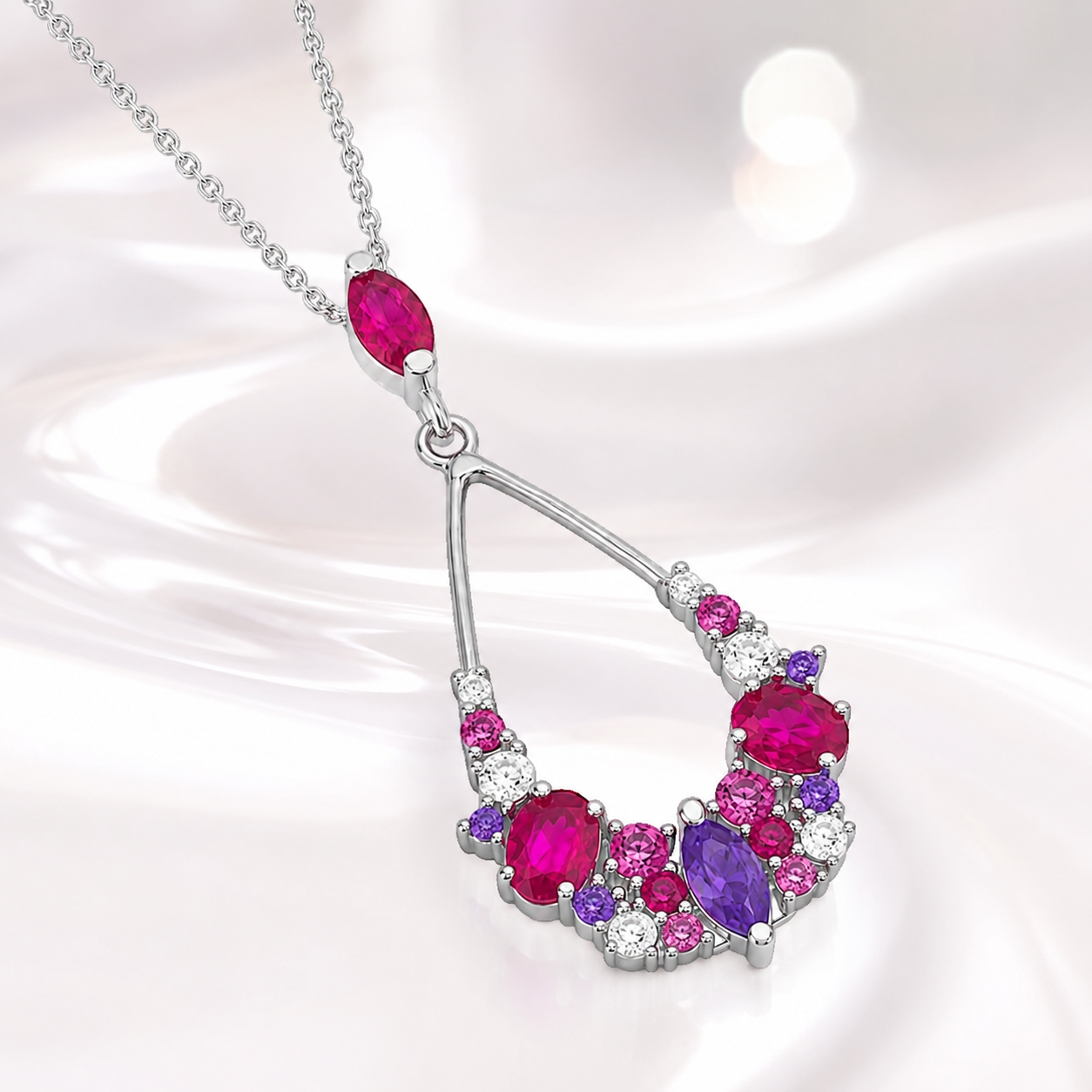 Collier Argent 925 Rhodié & Zirconiums Multicolores