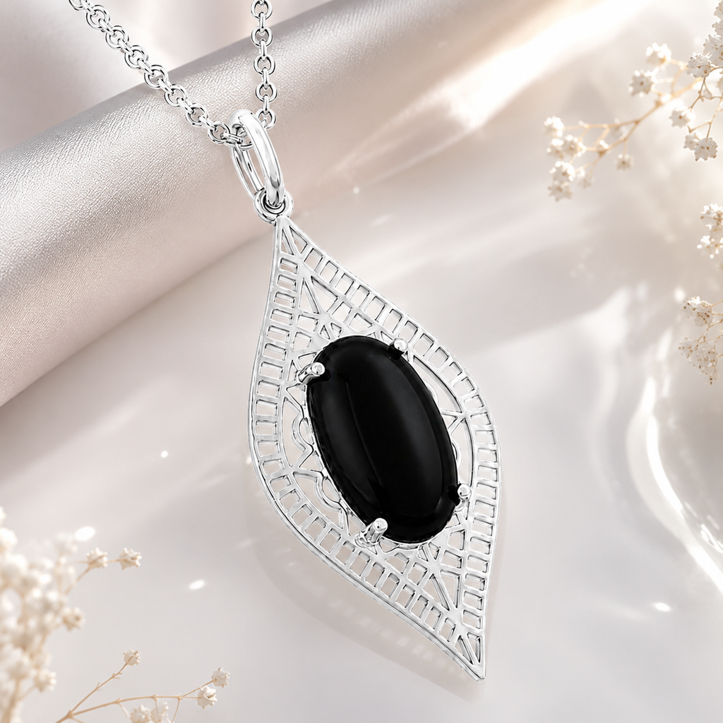 Collier Onyx Noir & Argent 925 Rhodié