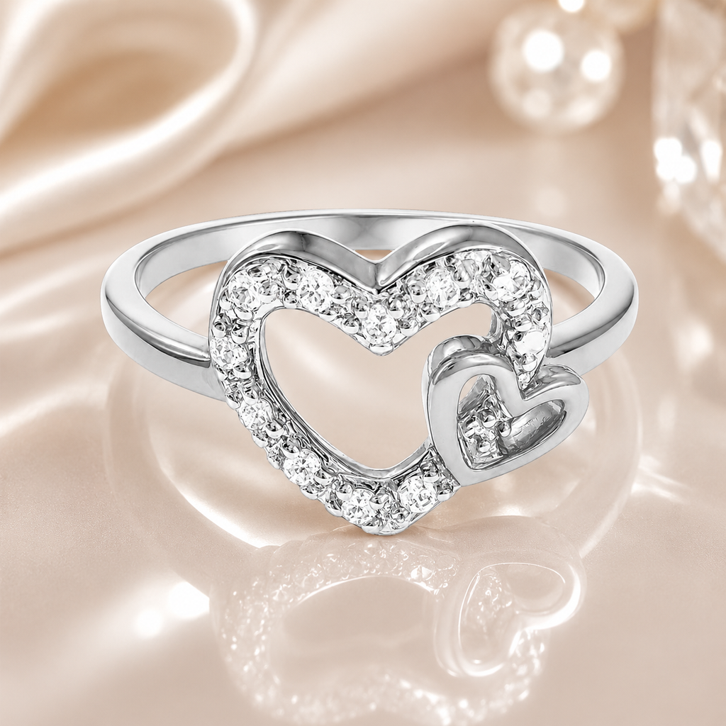 Bague Cœurs Entrelacés Argent 925 Rhodié & Zirconiums