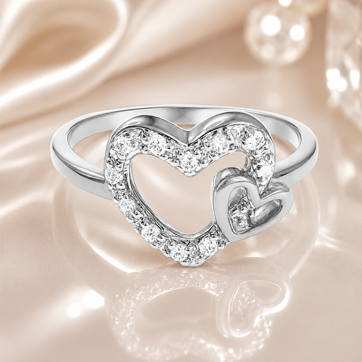 Bague Cœurs Entrelacés Argent 925 Rhodié & Zirconiums