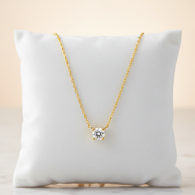 Collier en Plaqué Or & Zirconium – Chaîne 45 cm Ajustable