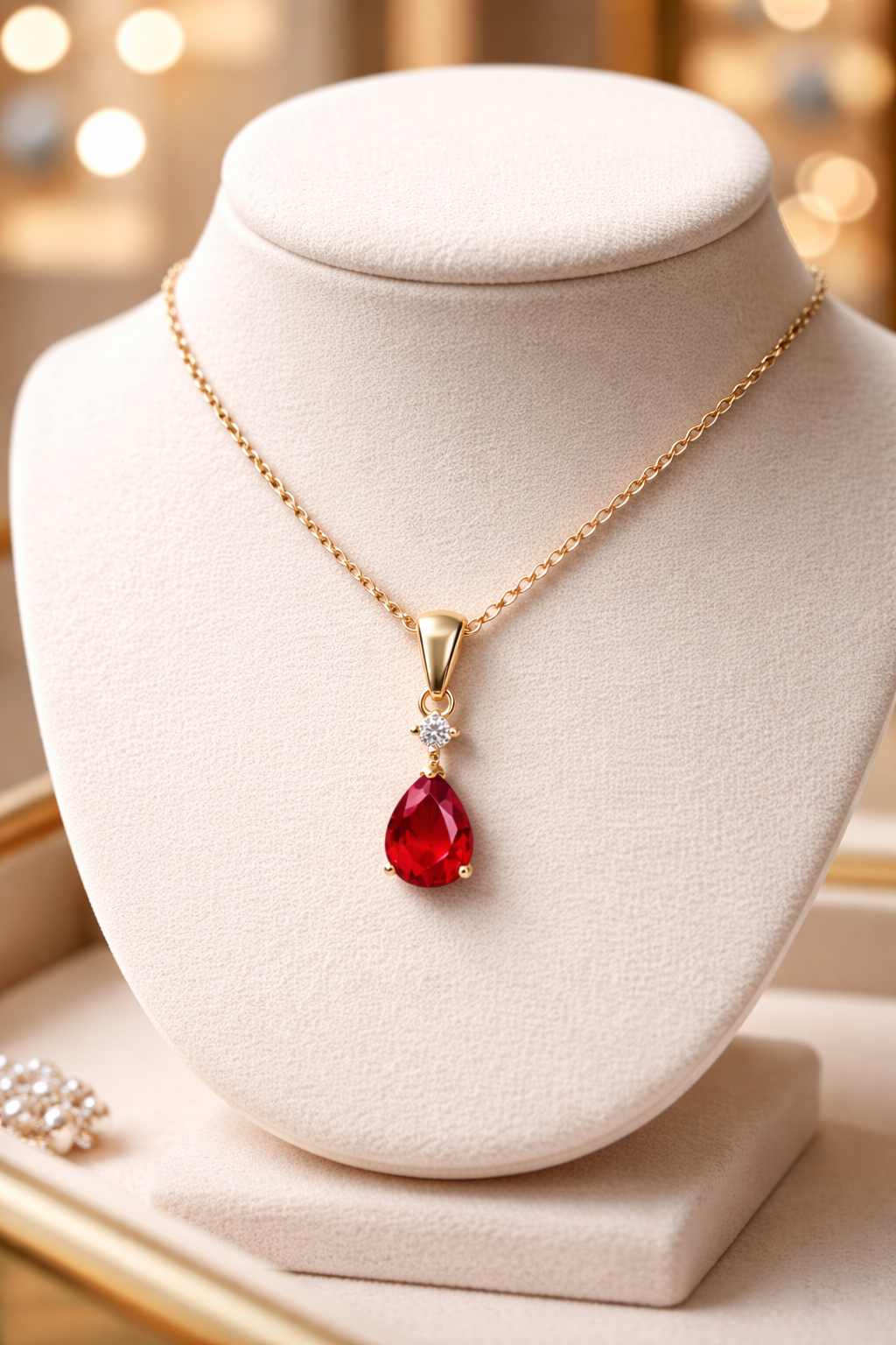 Collier Goutte Rouge – Plaqué Or 18 Carats & Zirconium