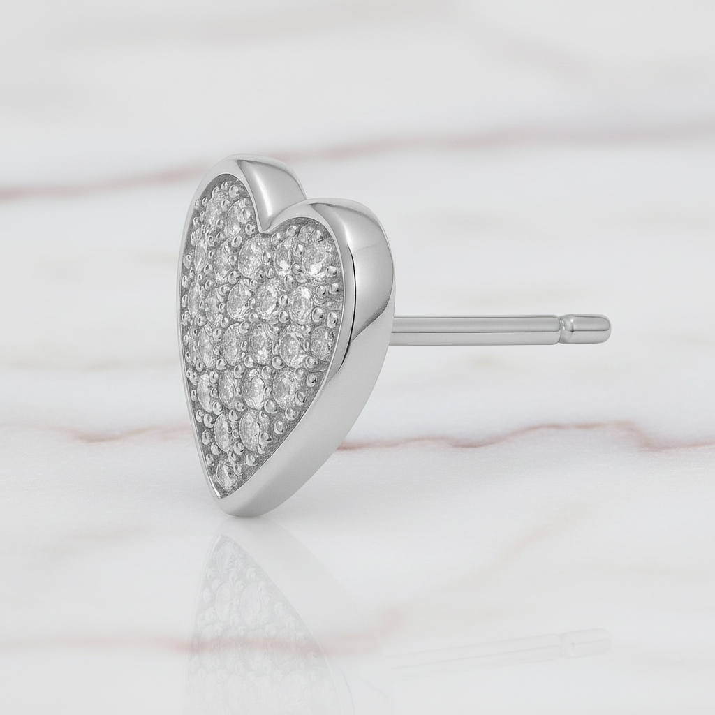 Boucles d’oreilles Cœur en Argent 925 Rhodié & Zirconiums