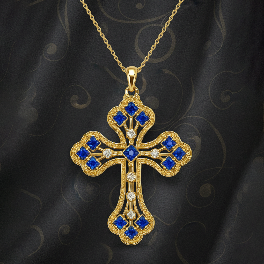 Collier Grande Croix Plaqué Or – Oxydes de Zirconium – Chaîne 40 + 5 cm