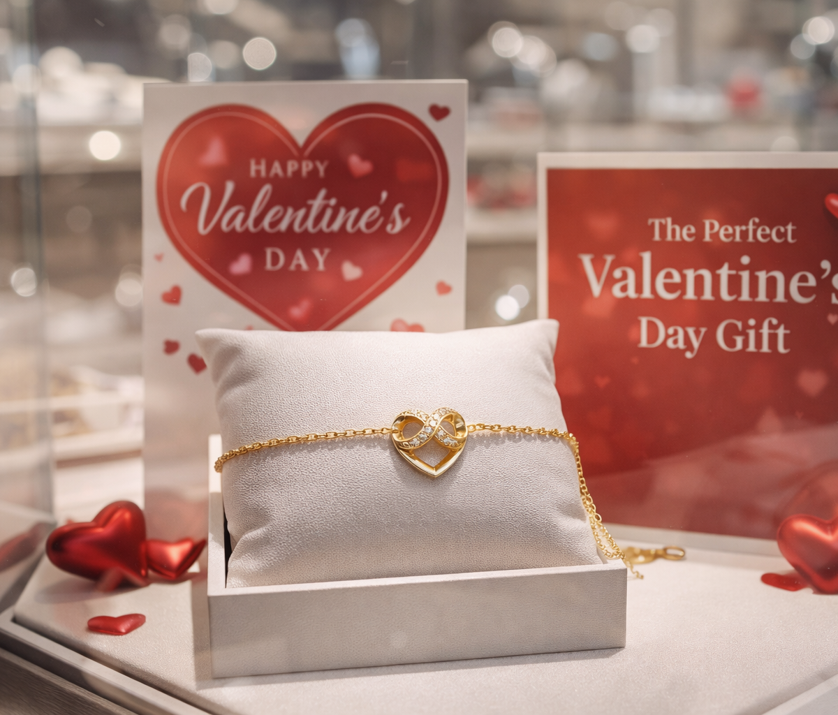 Bracelet Cœur Infini en Plaqué Or 18 Carats & Zirconium