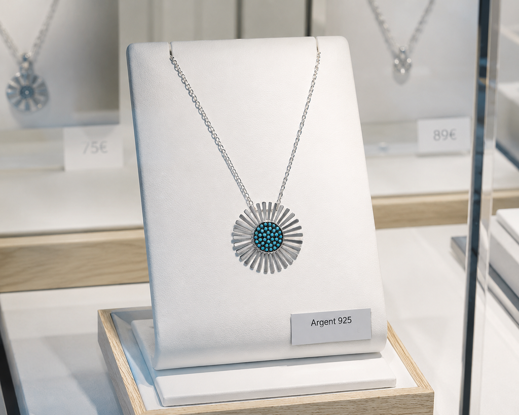 Collier Soleil Turquoise Argent 925 Rhodié