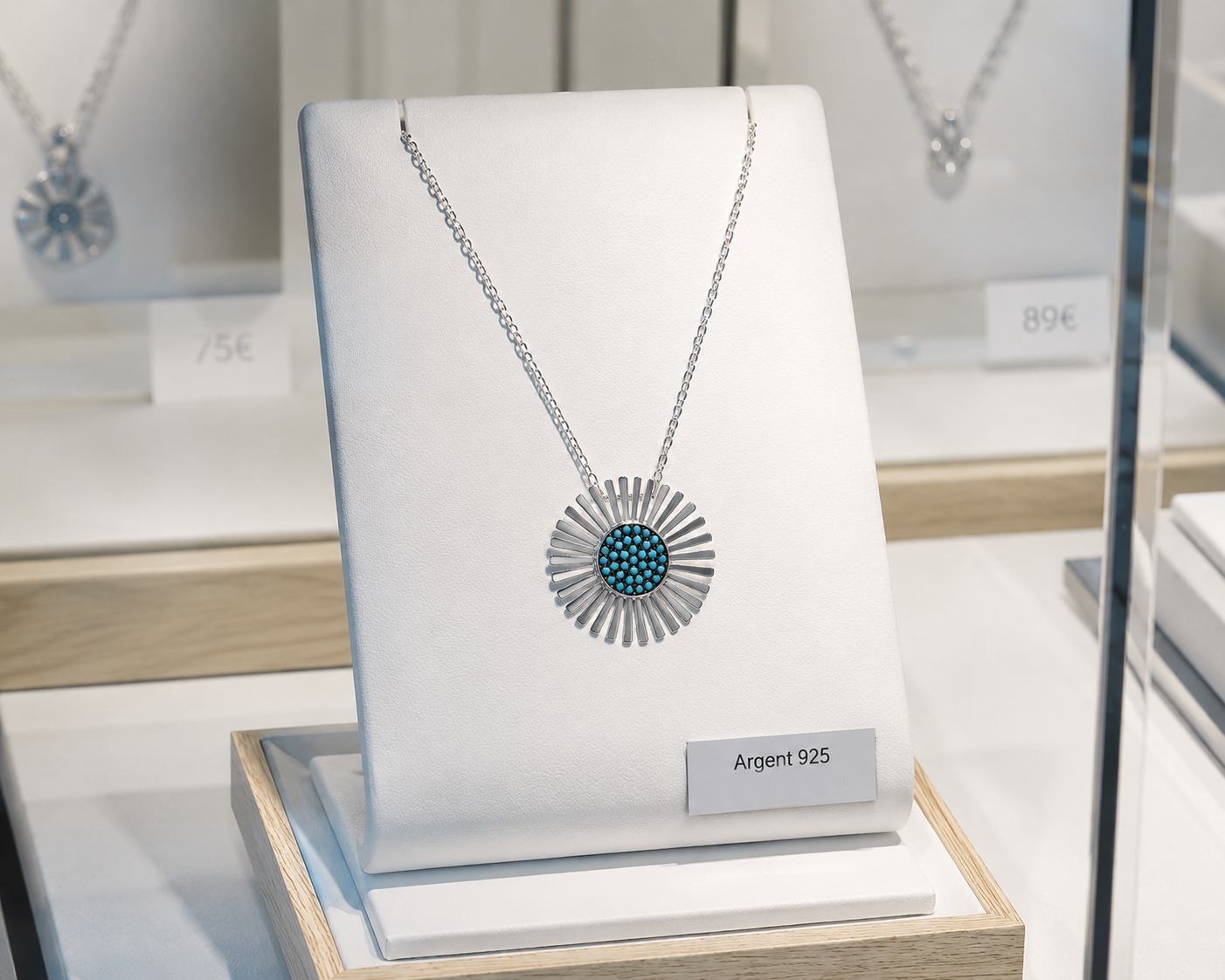 Collier Soleil Turquoise Argent 925 Rhodié