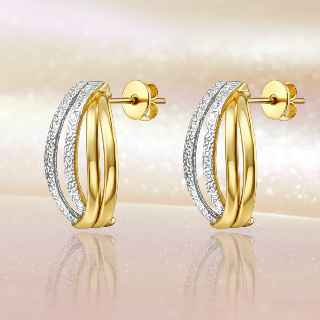 Boucles d’oreilles bicolores en plaqué or 18 carats