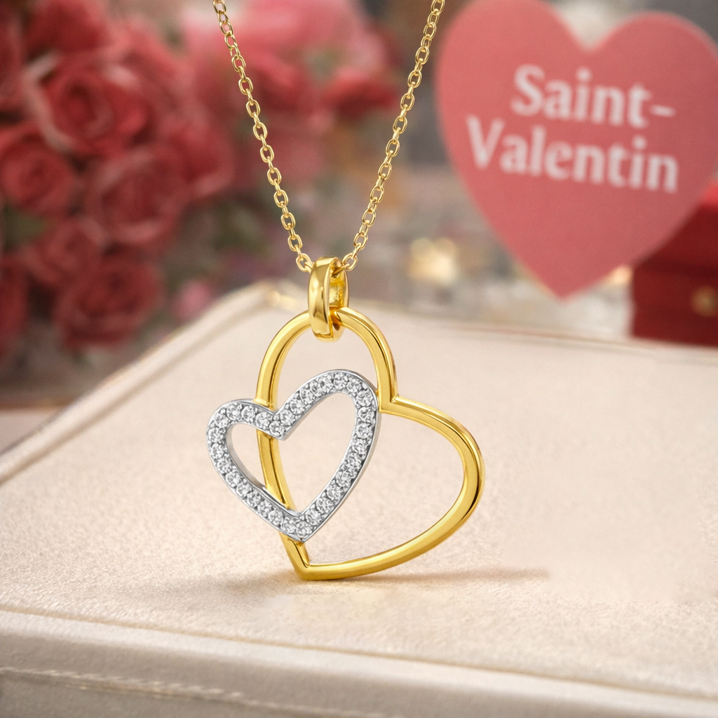 Collier Cœur Entrelacé – Plaqué Or Jaune & Blanc, Zirconium