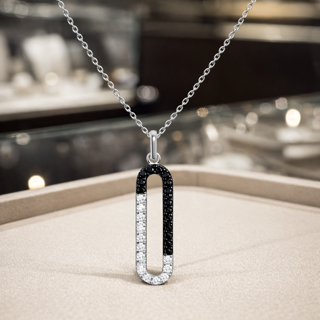 Collier Argent 925 Rhodié & Zirconium Noir et Blanc – Élégance Contemporaine