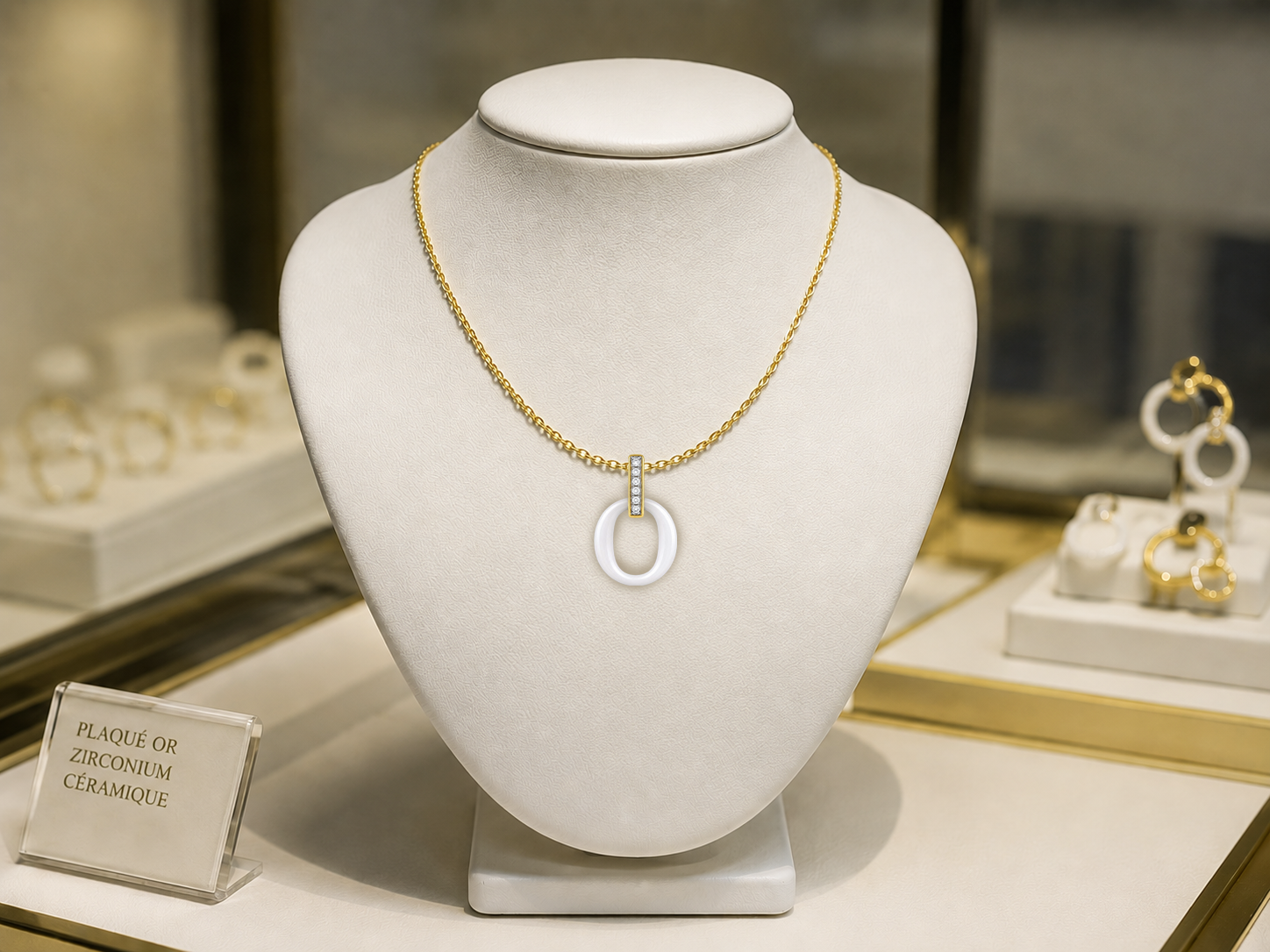 Collier Céramique Blanche & Zirconiums – Plaqué Or 18 Carats
