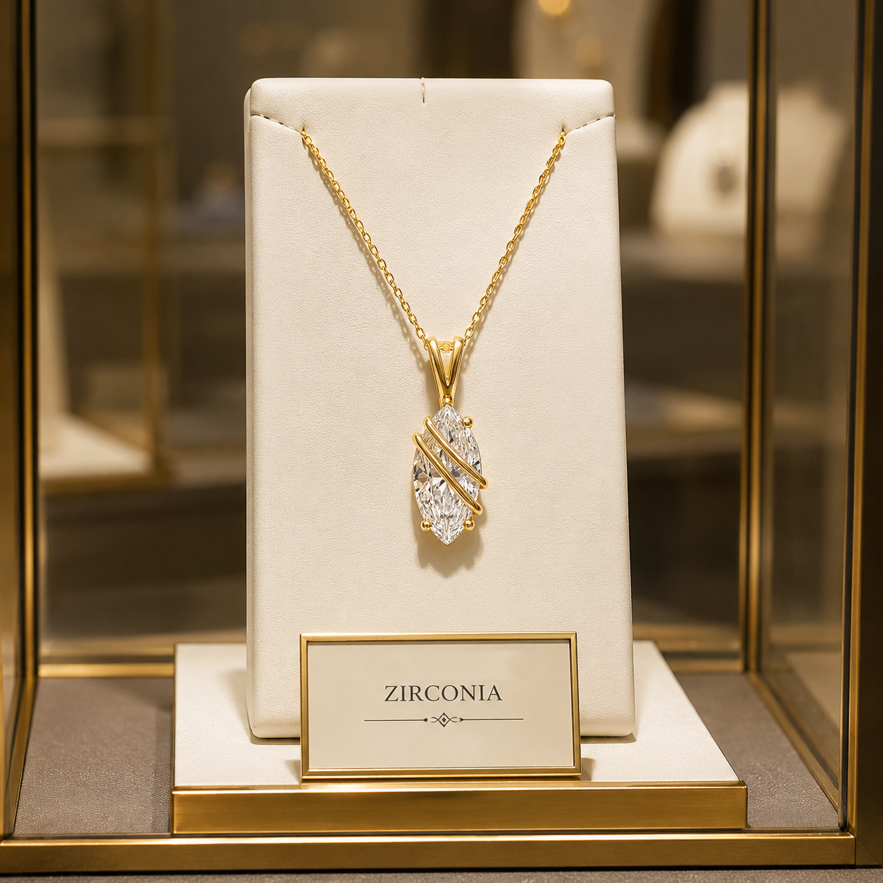 Collier Élégance Marquise – Plaqué Or Jaune 18 Carats & Zirconium