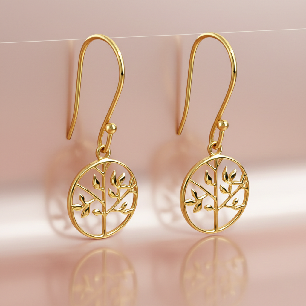 Boucles d’oreilles Arbre de Vie – Plaqué Or 18 carats