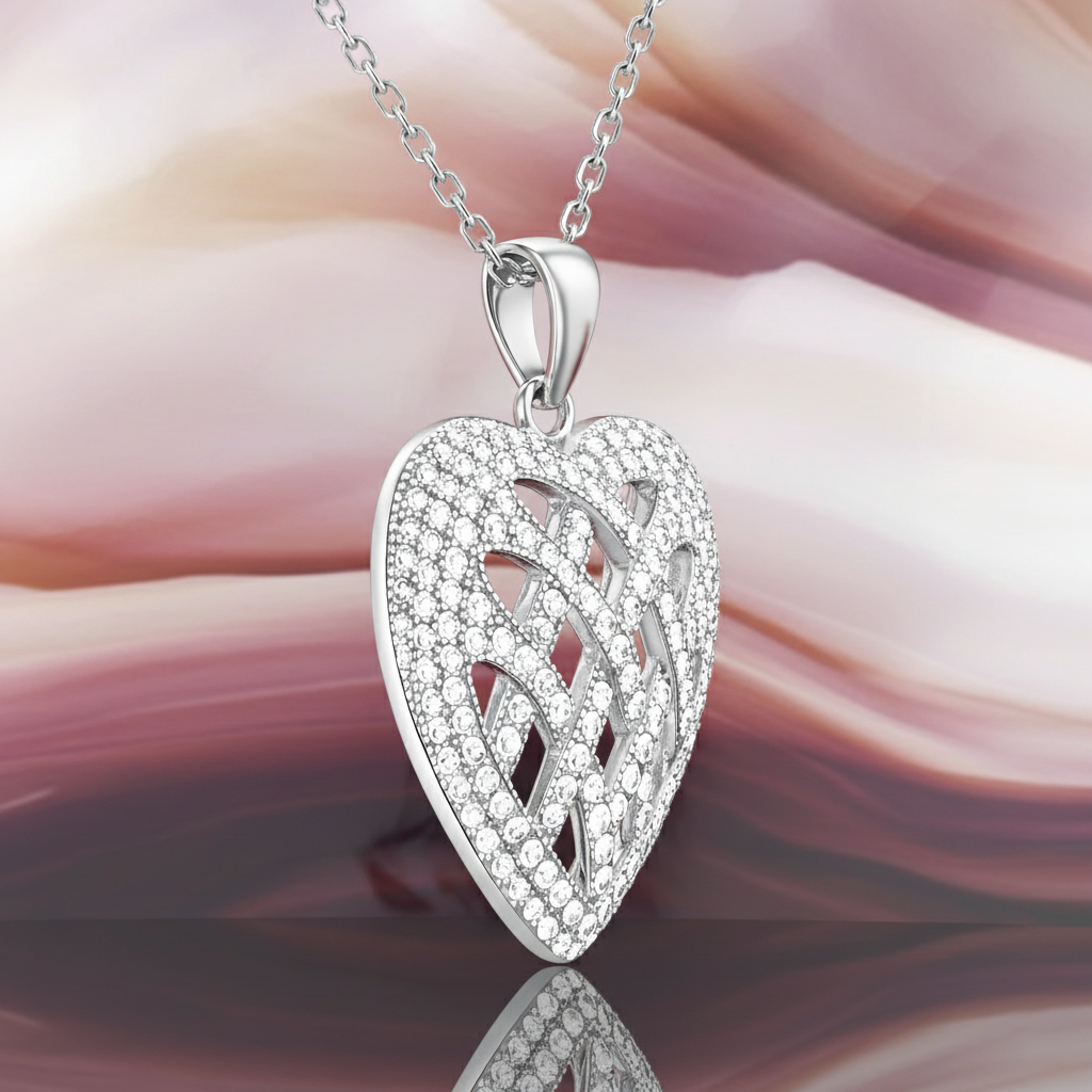Collier Cœur Entrelacé en Argent 925 Rhodié & Zirconiums