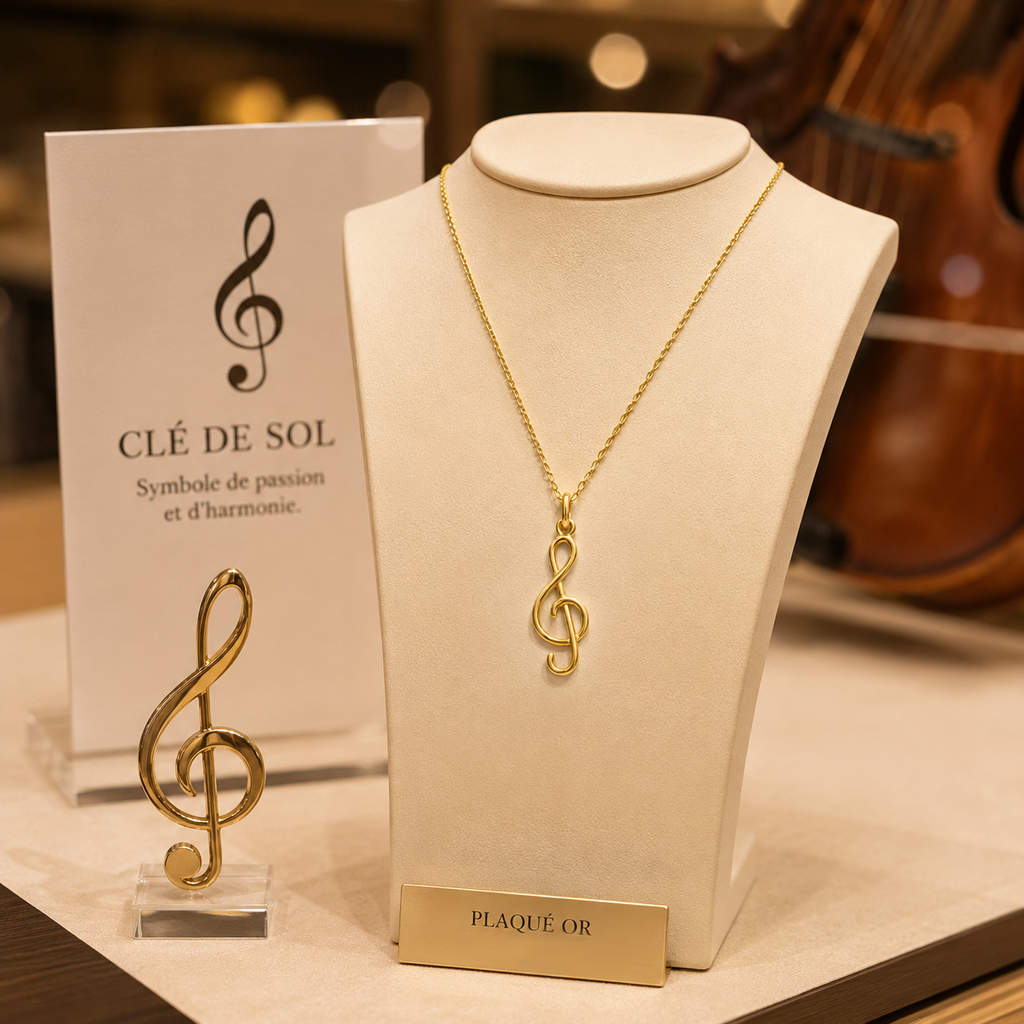 Collier Clé de Sol en Plaqué Or Jaune 18 Carats – Mixte
