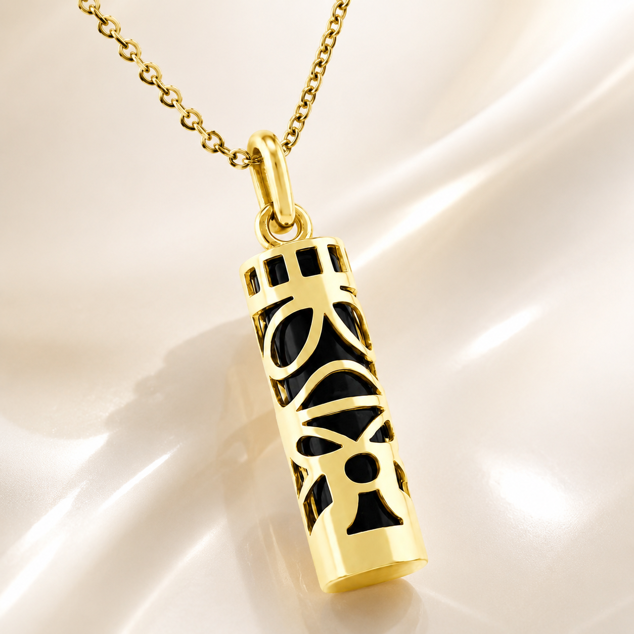 Collier Grand Tiki en plaqué or jaune 18 carats & onyx noir – Mixte