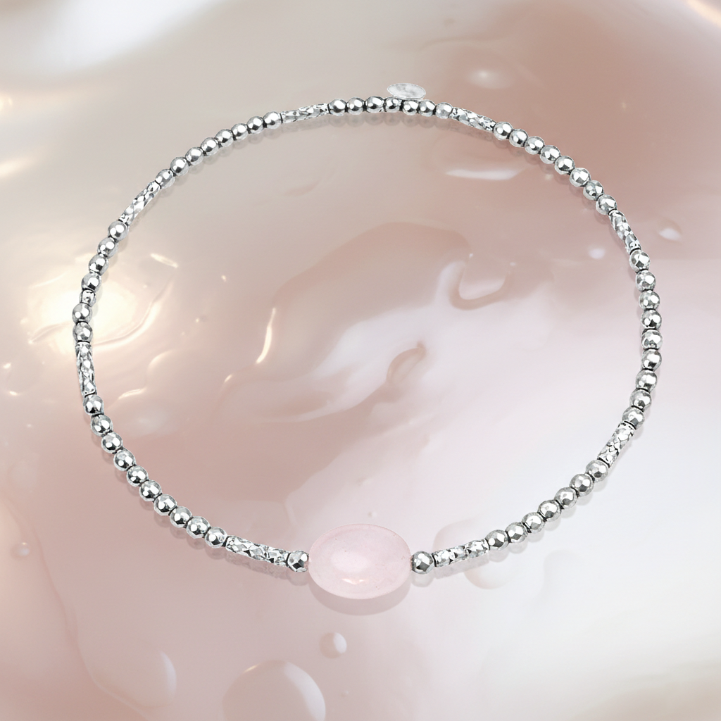 Bracelet en Argent 925 Rhodié & Quartz Rose