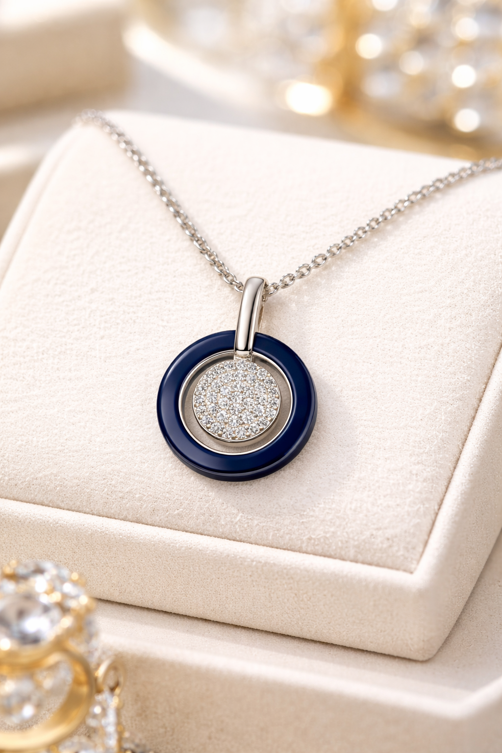 Collier Cercle Élégance – Argent 925 Rhodié, Céramique Bleu & Zirconium