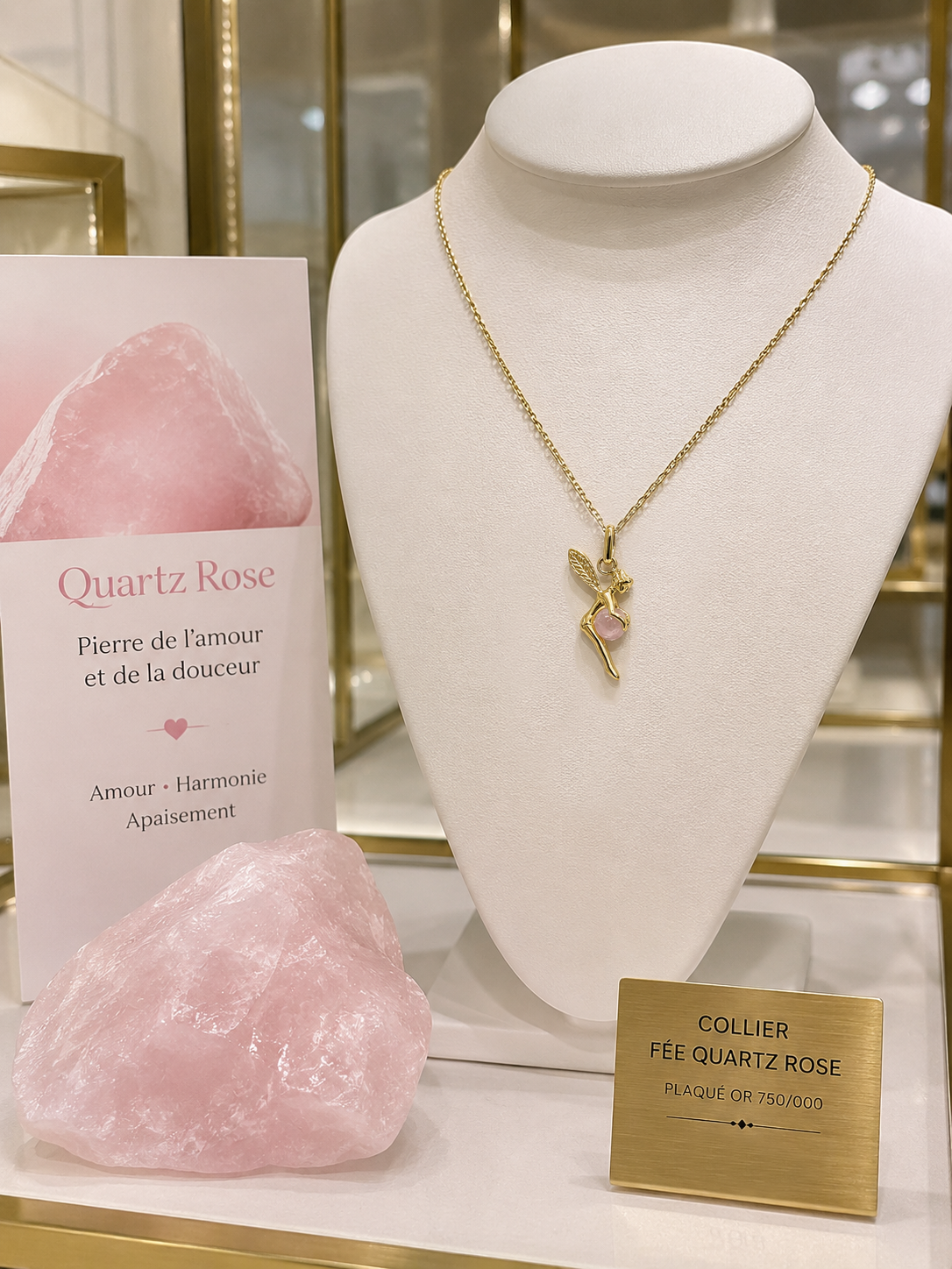 Collier Fée Quartz Rose – Plaqué Or Jaune 18 Carats