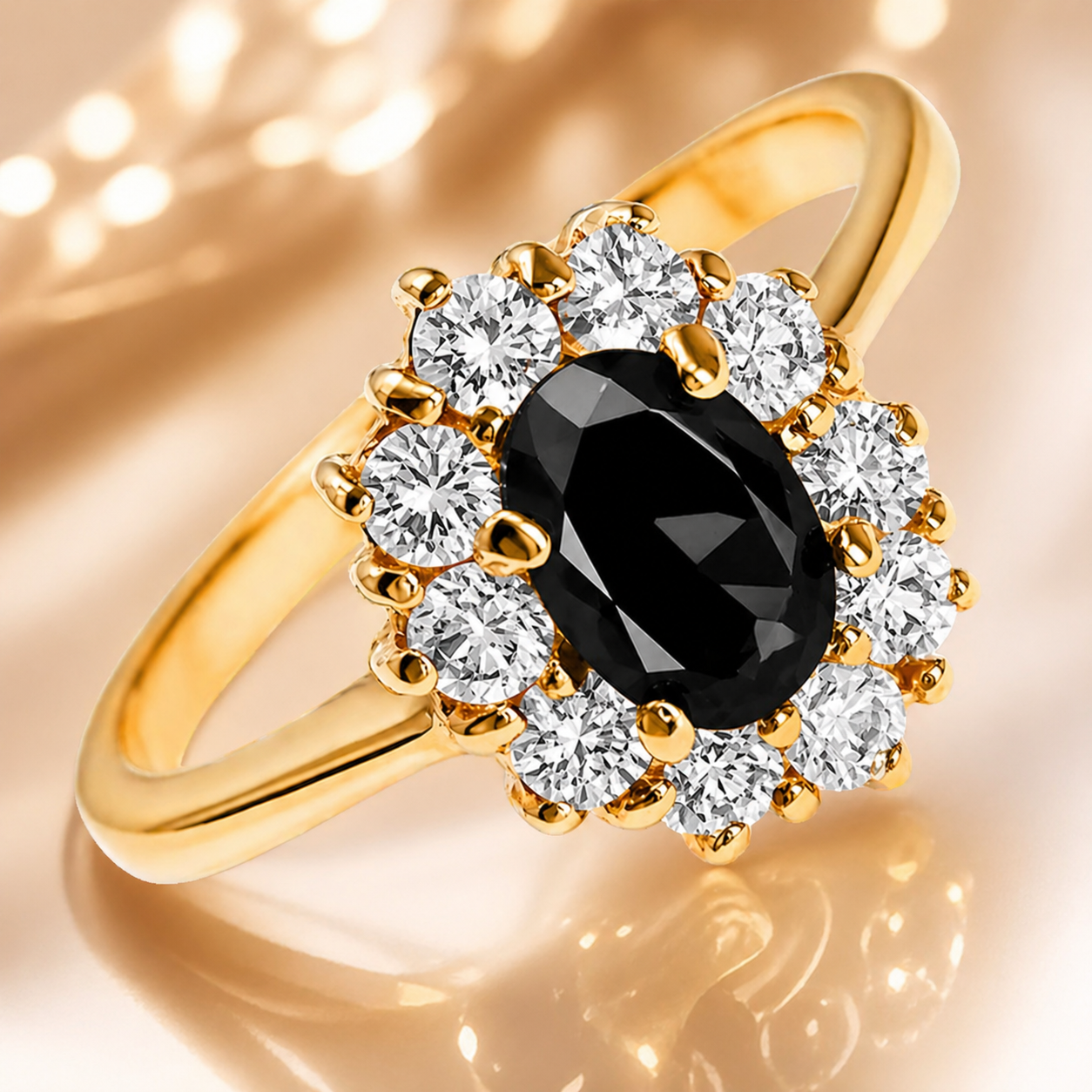 Bague Élégance Noire – Plaqué Or 18 Carats & Saphir