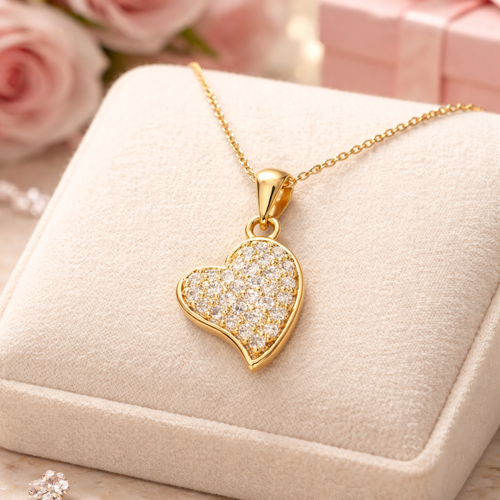 Collier Cœur Scintillant – Plaqué Or 18 Carats