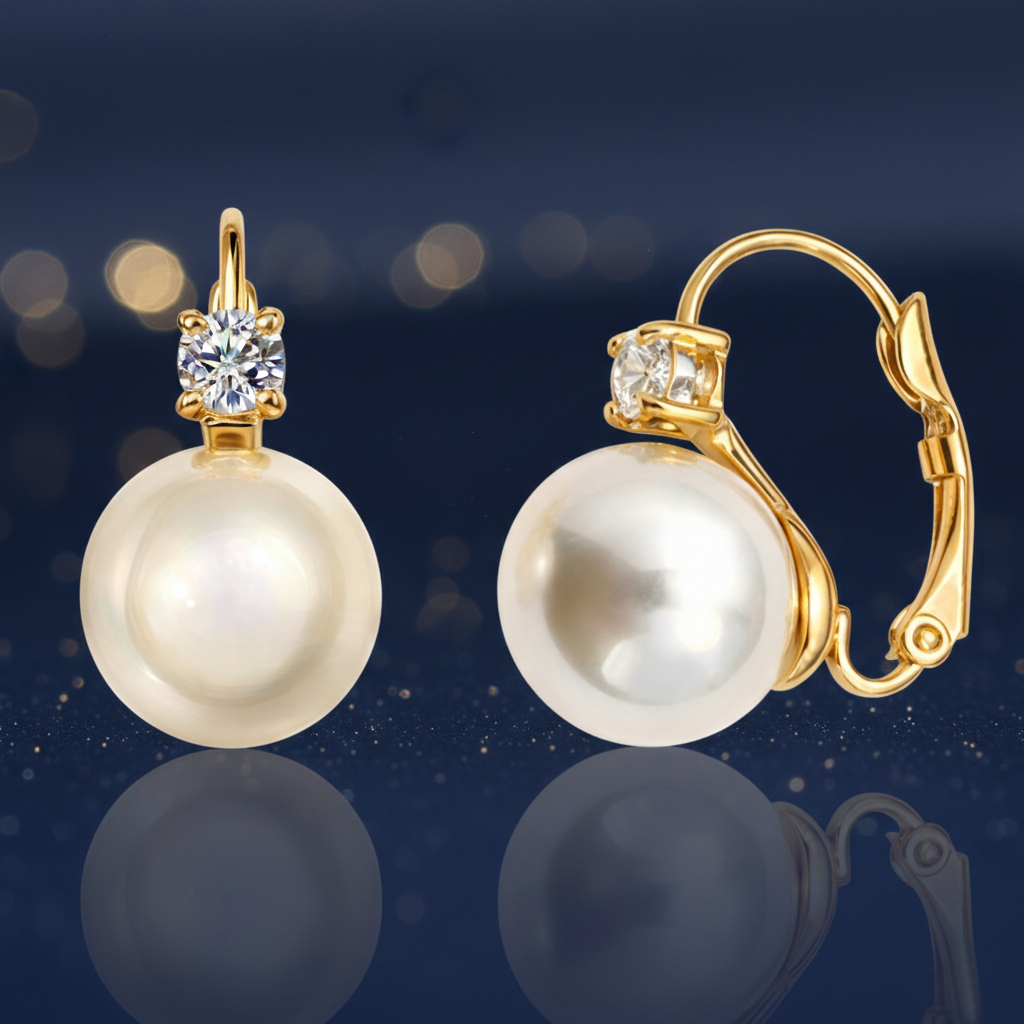Boucles d’oreilles perle nacrée & zirconium – Plaqué or 18 carats