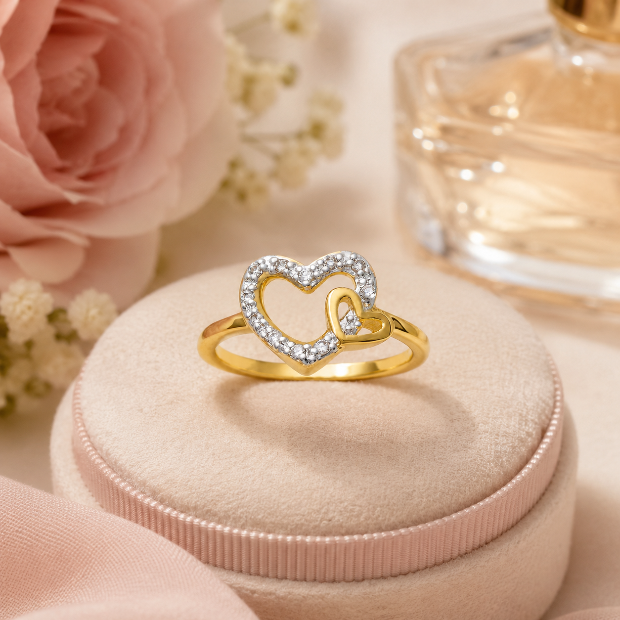 Bague Cœur Zirconium – Plaqué Or 18 Carats