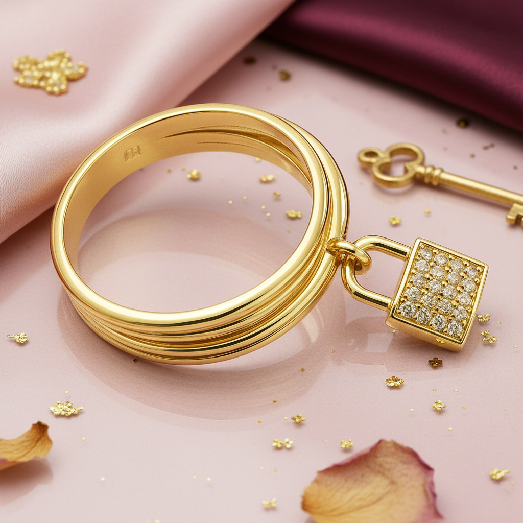 Bague Cadenas Mobile - Plaqué Or & Zirconiums