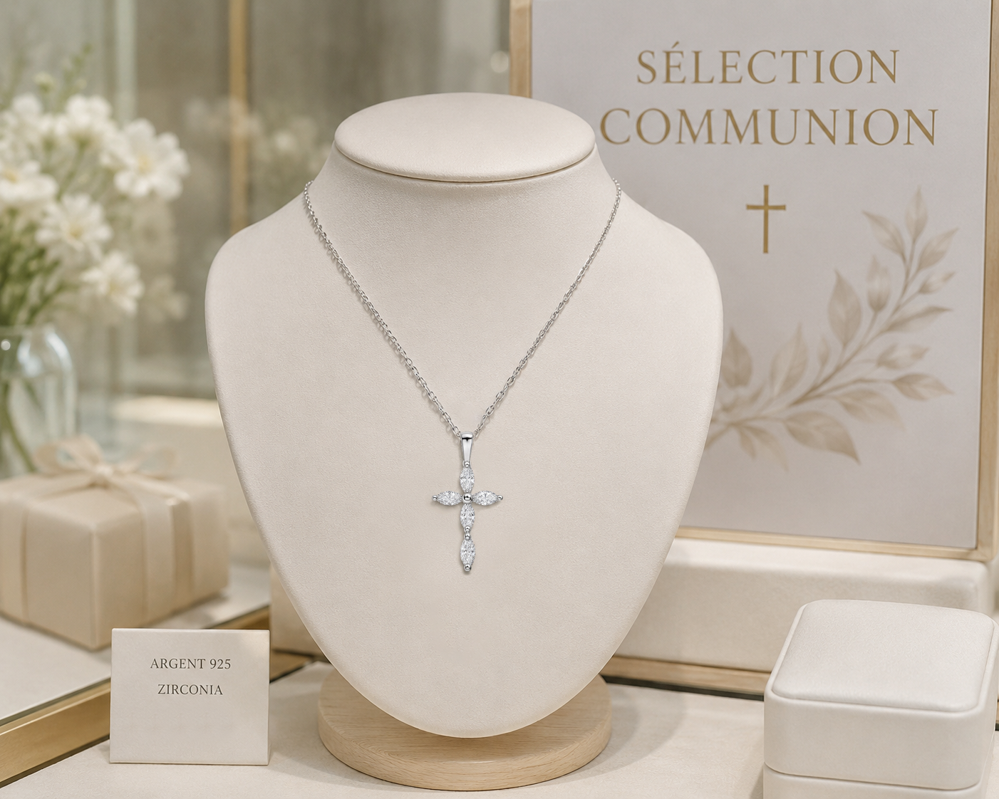 Collier Croix – Argent 925 Rhodié & Zirconiums