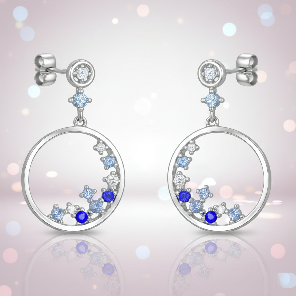 Boucles d’oreilles cercle en argent 925 rhodié & zirconium