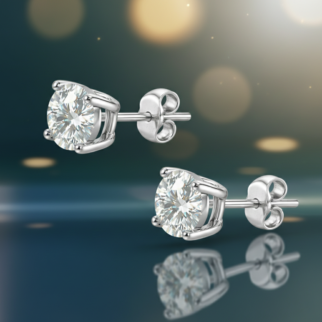Boucles d’oreilles puces 5 mm en Argent 925 rhodié & Zirconium – Éclat diamant