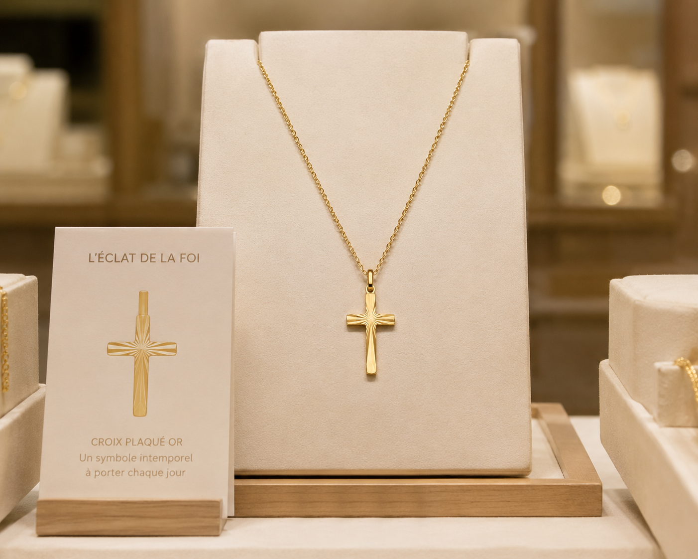 Collier Croix en Plaqué Or Jaune 18 Carats – Pendentif Gravé | Orinae