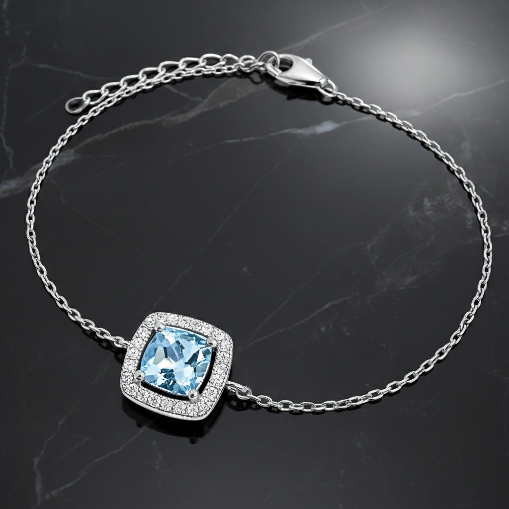 Bracelet Topaze Bleue & Zirconiums – Argent 925 Rhodié