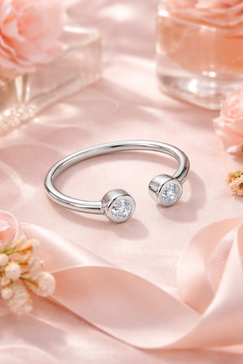 Bague ouverte double zirconium – Argent 925 rhodié
