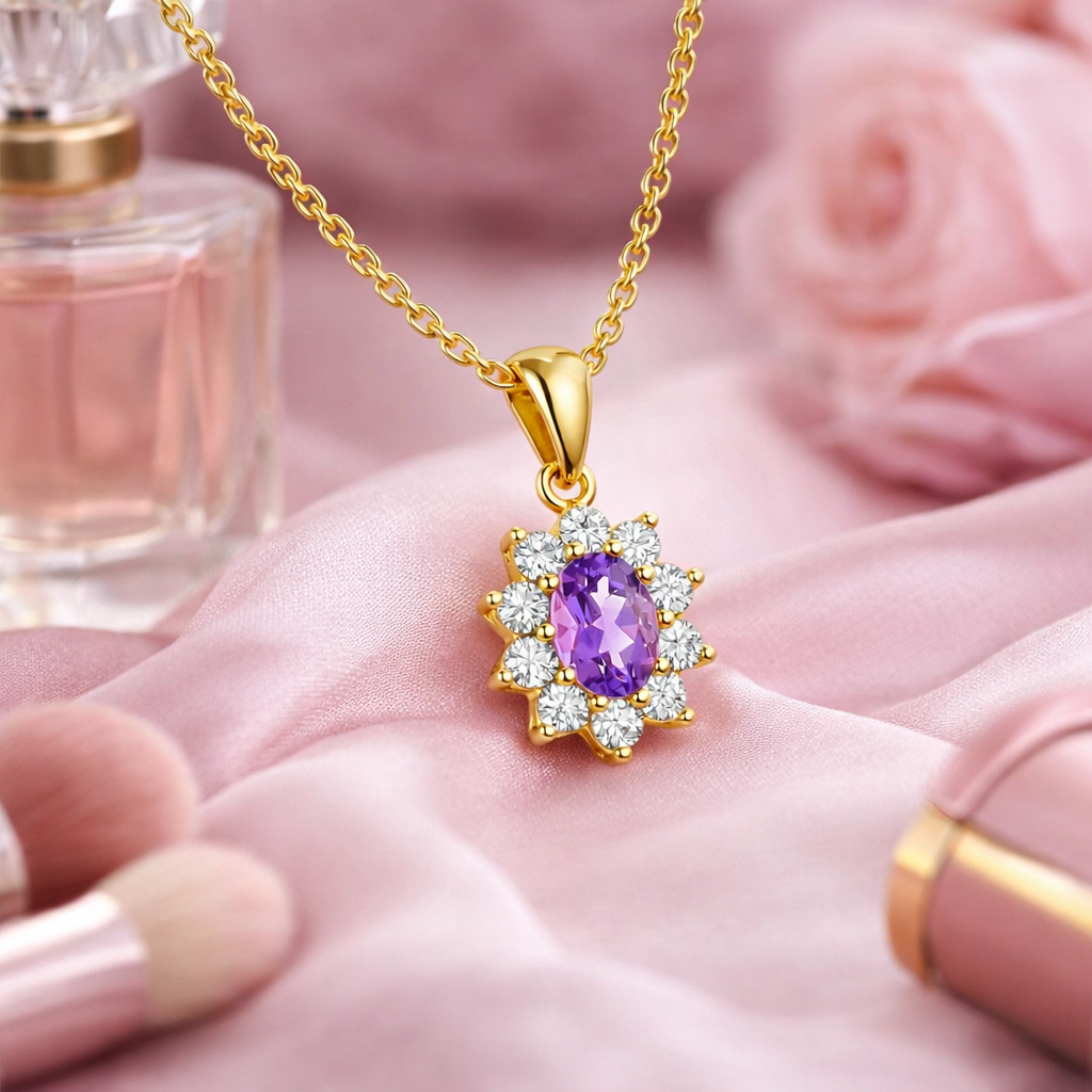 Collier Améthyste & Zirconiums – Plaqué Or 18 Carats