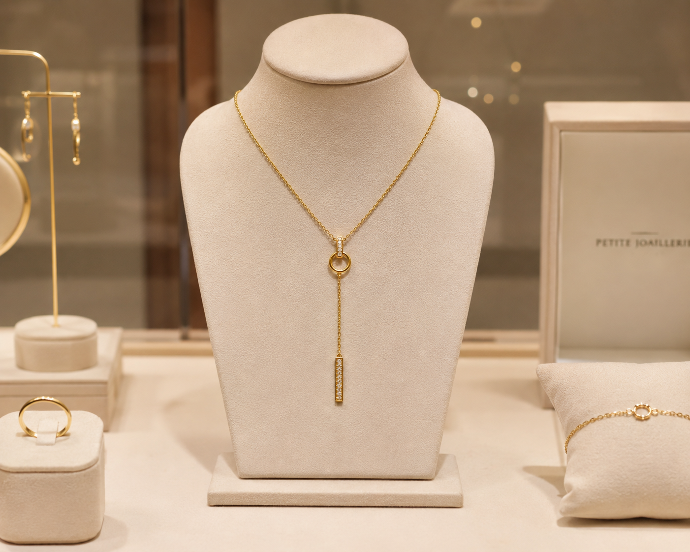 Collier Y Plaqué Or 18 Carats & Zirconiums