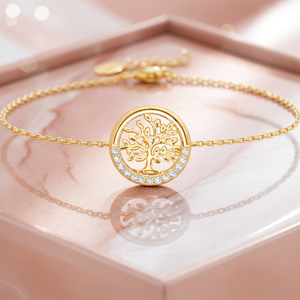 Bracelet Arbre de Vie en Plaqué Or 18 Carats & Zirconium