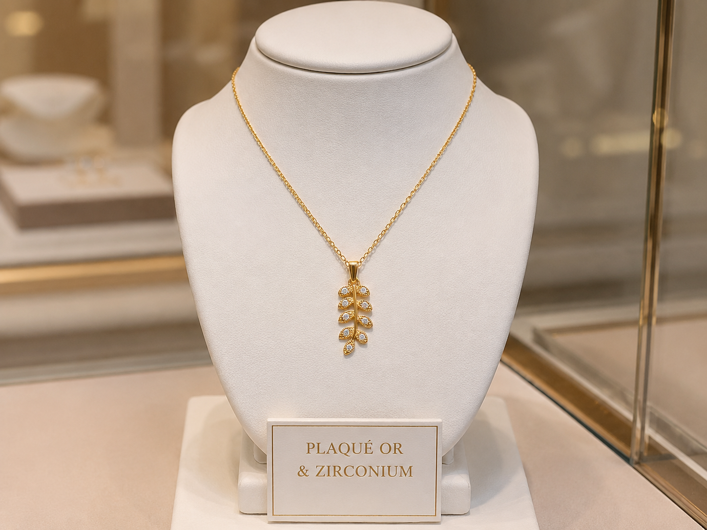 Collier Feuille Plaqué Or 18 Carats & Zirconiums