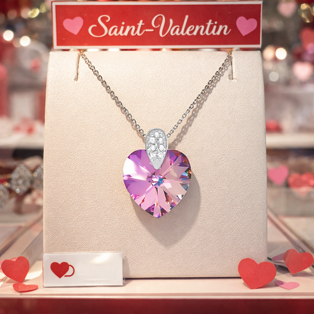 Collier Cœur en Argent 925 Rhodié & Cristal Violet