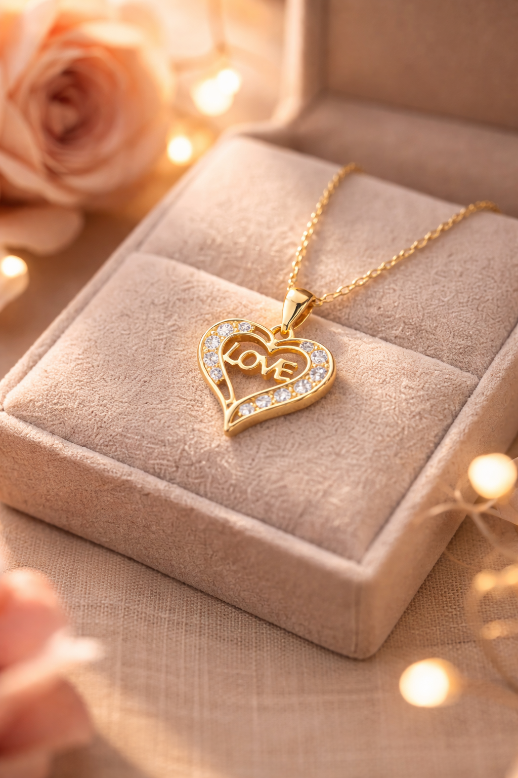Collier Cœur LOVE – Plaqué Or 18 Carats & Zirconium