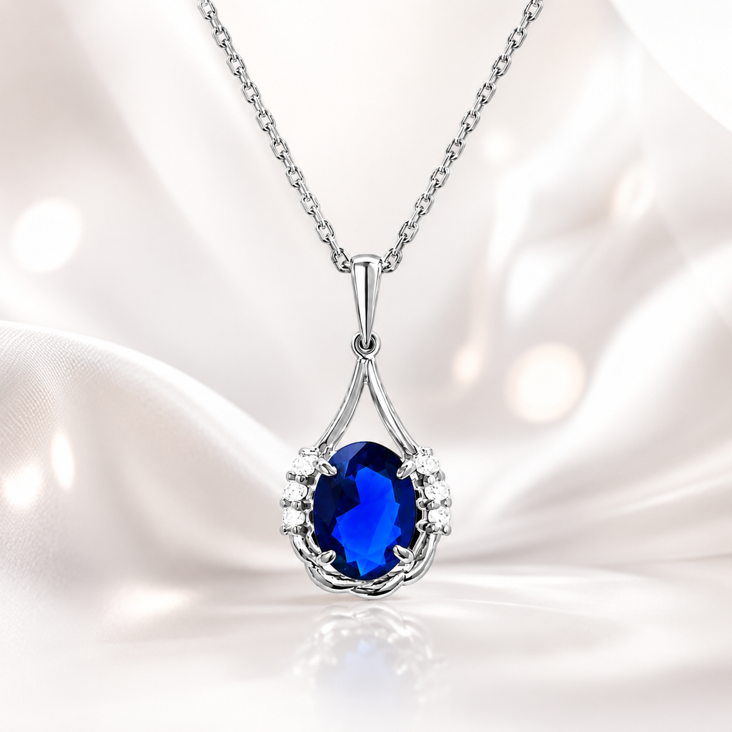 Collier Argent 925 Rhodié & Zirconiums Bleus et Blancs