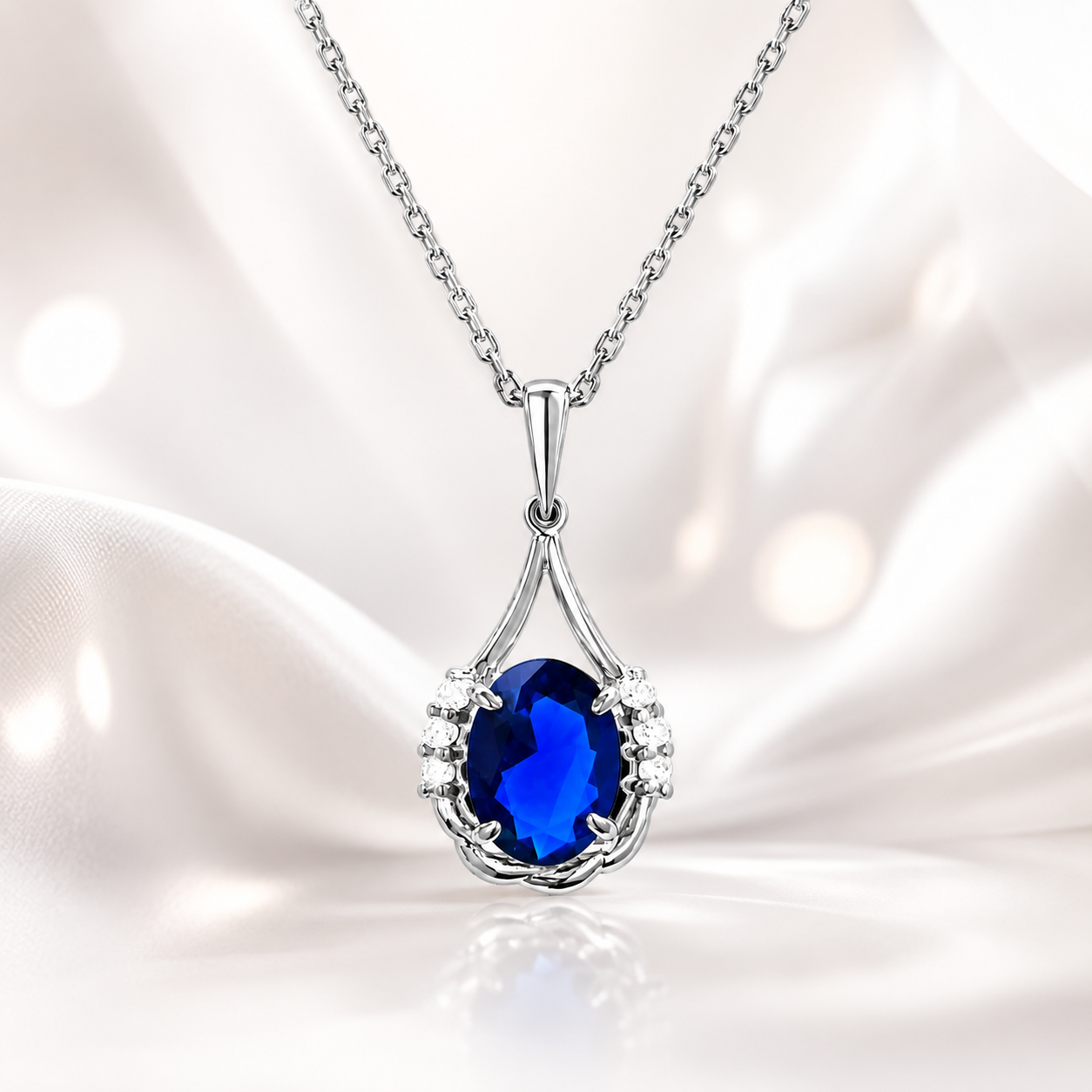 Collier Argent 925 Rhodié & Zirconiums Bleus et Blancs
