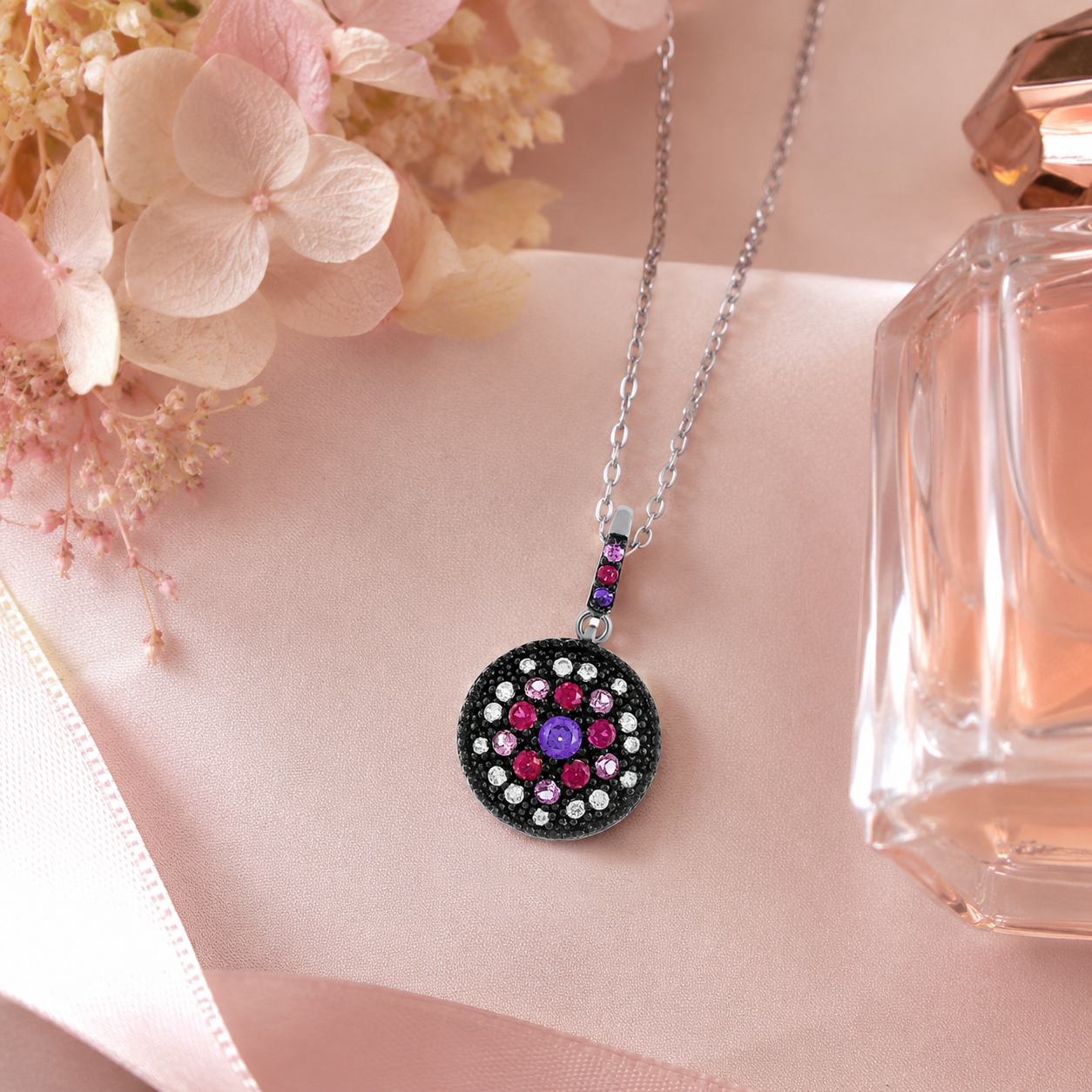 Collier Argent 925 Rhodié & Zirconiums Multicolores