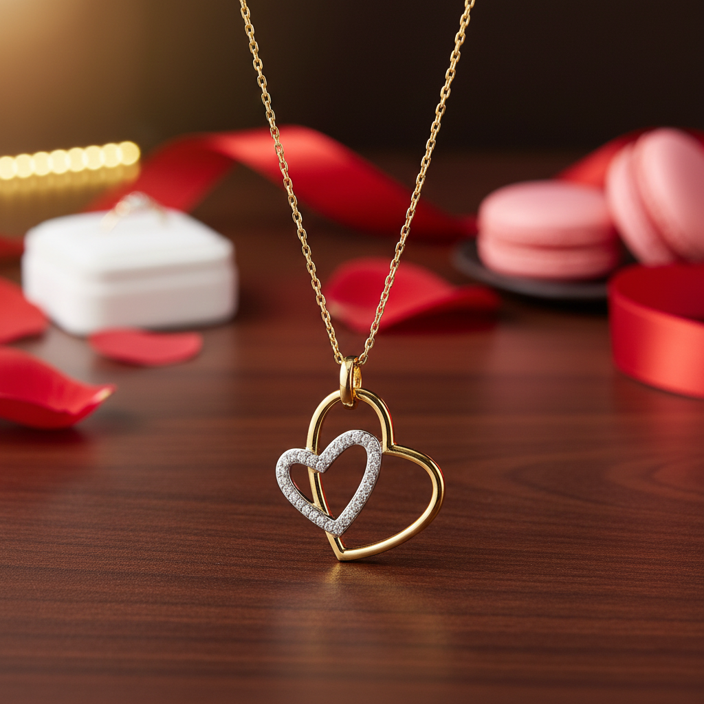 Collier Cœur Entrelacé – Plaqué Or Jaune & Blanc, Zirconium